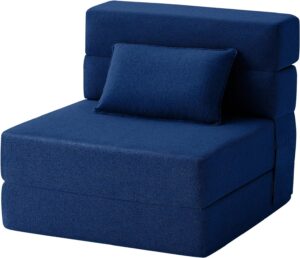 FILUXE Convertible Folding Sofa Bed – Sleeper Chair with Pillow, Modern Linen Fabric Floor & Futon Couch, Foldable Mattress for Living Room/Dorm/Guest Use/Home Office/Apartment, Single Size, Navy Blue