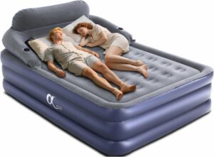 A-ER-FA Queen Air Mattress with Headboard and Cup Holder, Comfort Blow Up Mattress, Inflatable Mattress for Guests and Home, Colchon Inflable, Air Bed