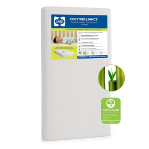 Sealy Baby Cozy Brilliance Breathable Crib Mattress, GREENGUARD GOLD Certified, Made in USA, Firm Dual Firmness, Toddler Bed Fit, Bamboo Rayon, Waterproof, Non Toxic, Washable Zip Cover, 52” x 28