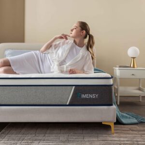 Rimensy 14 Inch Queen Hybrid Mattress in a Box, Gel Memory Foam & Individually Wrapped Pocket Coils Innerspring, Medium Firm