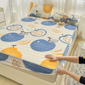 FCLDESHOP Stretch Sheets King Size,Thick Cool Solid Color Latex Bedding Set, Bedroom Hotel Box Spring Mattress Topper Fits 12”/30cm Deep Mattresses,Fruit,200 * 220cm (3pcs)
