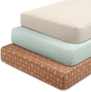 Delta Children Fitted Crib Sheets for Girls and Boys – 100% Organic Cotton Crib Sheet for Standard Crib and Toddler Mattresses – 28×52 Inch – GOTS Certified (Pack of 3), Neutral Boho