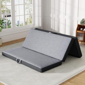 Trifold Mattress Queen Size 4 Inch – Foldable Memory Foam Mattress for Camping, Travel, RV, Guest Bed & Yoga – No Slip Bottom, Washable Cover with Handles – Portable Folding Floor Cushion 78″x58″x4″