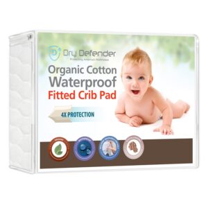 Organic Cotton Waterproof Fitted Crib Pad – Natural Baby Crib Mattress Cover & Protector – Unbleached, Non-Toxic & Hypoallergenic (28″ x 52″ x 7″)