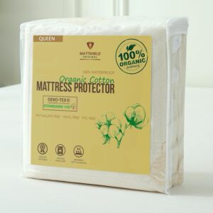 Waterproof Organic Mattress Protector Queen – Organic Cotton Breathable Mattress Pad Cover – 200 GSM Comfort – Deep Pocket – Fitted Comfort