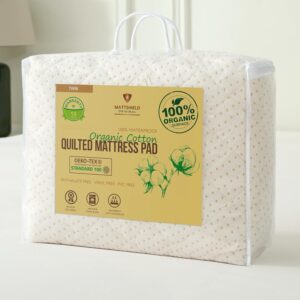 Luxury Quilted Organic Cotton Mattress Protector Twin – 380 GSM Waterproof & Breathable Pad – Deep Pocket Fitted Cover – Soft & Silent Protection
