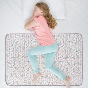 Organic Incontinence Pads for Kids & Toddlers – 5 Layer Waterproof Protectors for Overnight Bed Wetting – Reusable & Washable Pee Pads – Fits Twin to Full Size Beds – 34″ x 52″ Unicorn
