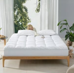 Cotton Mattress Topper, Queen, Cooling Cotton Pillow Top with 8-21 Inch Deep Pocket, 3D Snow Down Alternative Fill, Breathable Fluffy Mattress Pad Cover (White, Queen 80 * 60inch)
