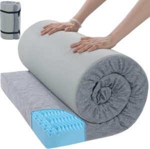 HOMBYS 3 Inch Thick Memory Foam Camping Mattress for Outdoor Sleeping, Roll Up Porable Camping Pad Mat with Knitted Cover for Travel Truck Bed Tent