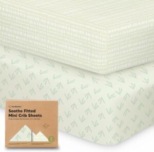2-Pack Mini Crib Sheets Fitted – 38×26 Pack N Play Sheets for Pack and Play Mattress, Organic Cotton, Soft & Breathable Playard Bedding, Neutral Mini Toddler Bed Cover for Boys, Girls (Fleur)