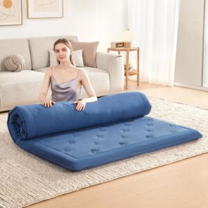 Futon Mattress Japanese Floor Topper, 4″ Memory Foam Foldable Futon Pad, Portable Roll Up Sleeping Mat for Camping, Easy to Store with Dust Cover, Twin