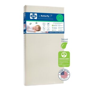Sealy Baby Butterfly Breathable Waterproof Crib Mattress plus Toddler Bed Fit, Premium Foam, Washable Easy to Clean Cover, GREENGUARD Gold Certified, Safety & Quality Tested, Made in USA, 52″X28″