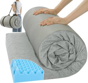 HOMBYS Thick Egg Crate Memory Foam Camping Mattress for Outdoor Sleeping, 3 Inch Roll Up Porable Pad Mat with Knitted Cover for Travel Truck Bed Tent