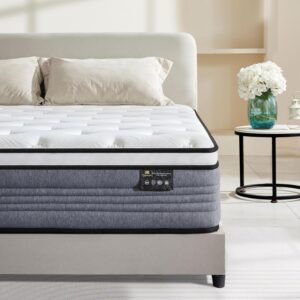 King Mattress, 12 Inch King Size Mattresses, 12 Inch Hybrid Pocketed Coil Mattress in a Box with Gel Memory Foam, Medium Firm, CertiPUR-US Certified