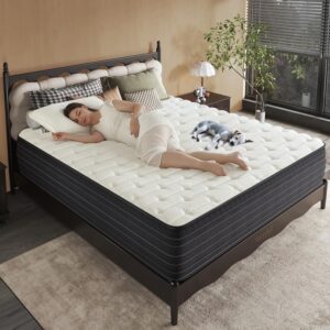 Hybrid Mattress Queen Size, 12 Inch Soft Queen Size with Hybrid Bed Mattress in a Box Pressure Relief, Cooling Farbic, Motion Isolation & Edge Support