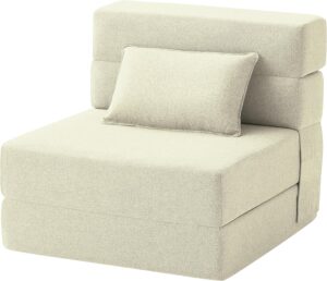 FILUXE Convertible Folding Sofa Bed-Sleeper Chair with Pillow, Modern Linen Fabric Floor Futon Couch, Foldable Mattress for Living Room/Dorm/Guest Use/Home Office/Apartment,Single Size,Cream