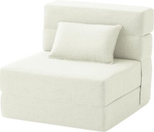 FILUXE Convertible Folding Sofa Bed-Sleeper Chair with Pillow, Modern Linen Fabric Floor Futon Couch, Foldable Mattress for Living Room/Dorm/Guest Use/Home Office/Apartment,Single Size,White