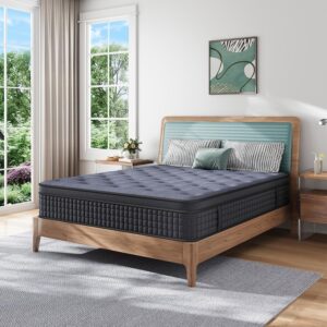 King Mattress, 12 Inch Hybrid Mattress in a Box, Gel Memory Foam, Medium Firm, Edge Support, Motion Isolation, Pressure Relief, Zoned Support Spring, CertiPUR-US Certified, Black & Gray